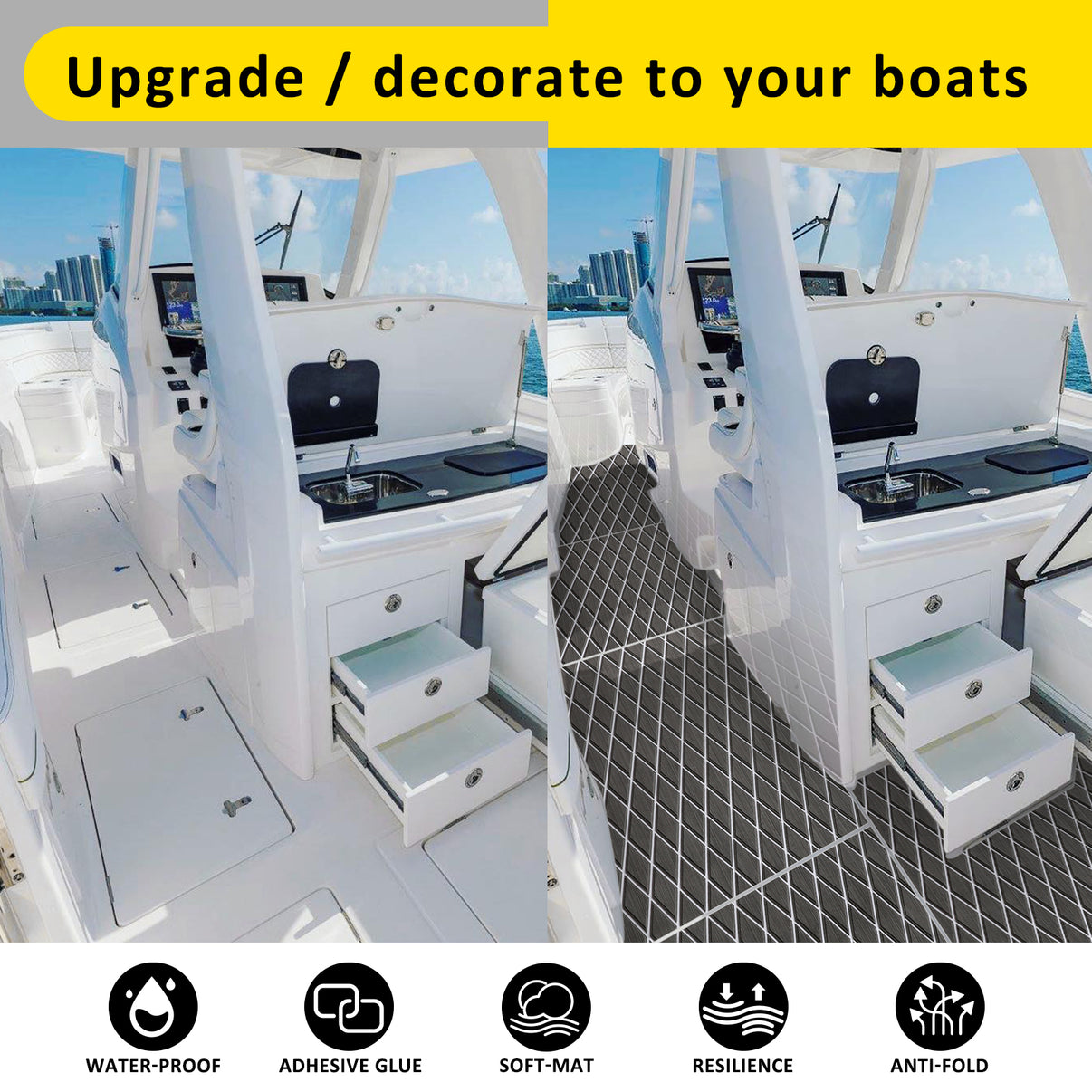 3M Self Adhesive EVA Foam Sheet - Dark Gray and White Large Diamond Boat Flooring Marine Decking HzKaiCun