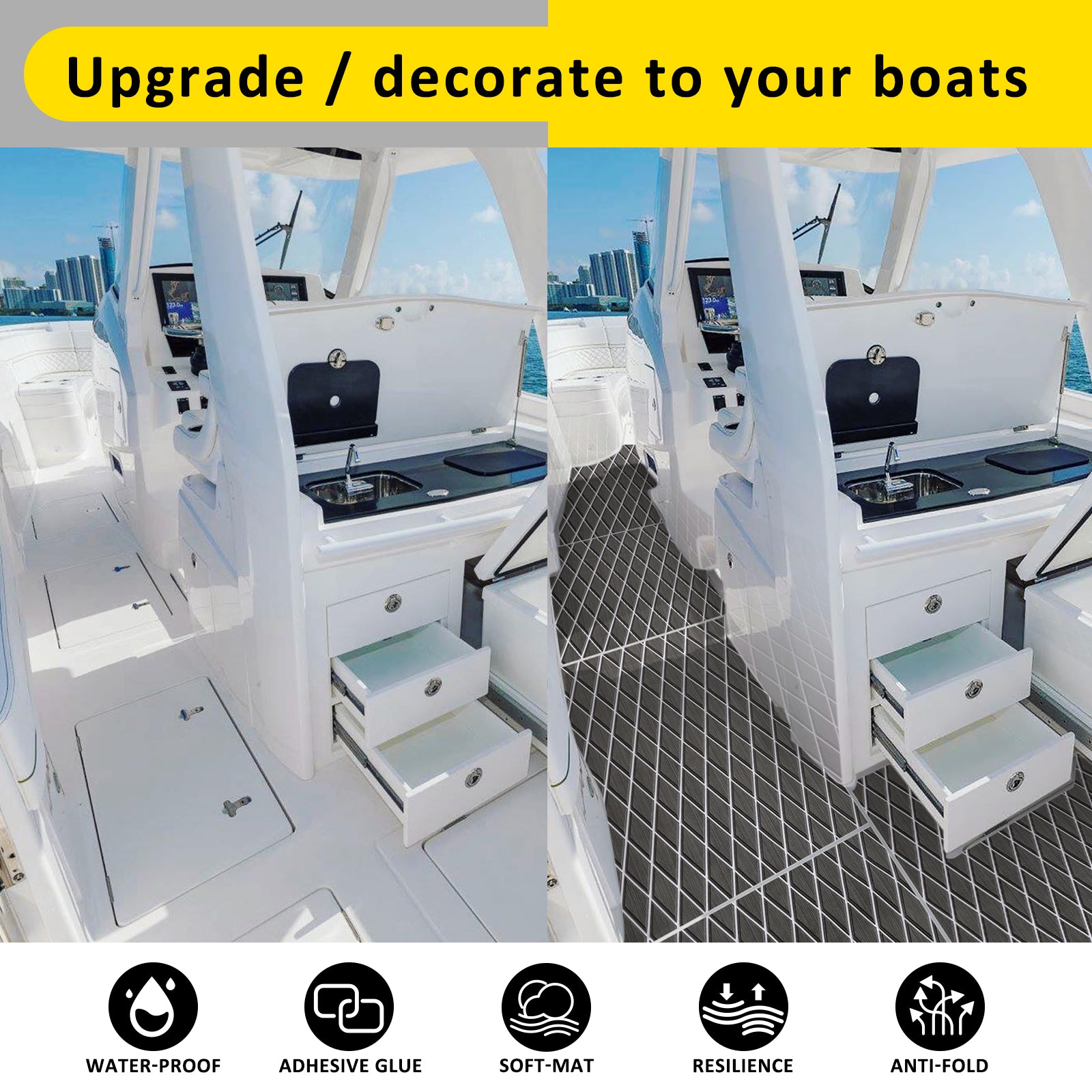 3M Self Adhesive EVA Foam Sheet - Dark Gray and White Large Diamond Boat Flooring Marine Decking