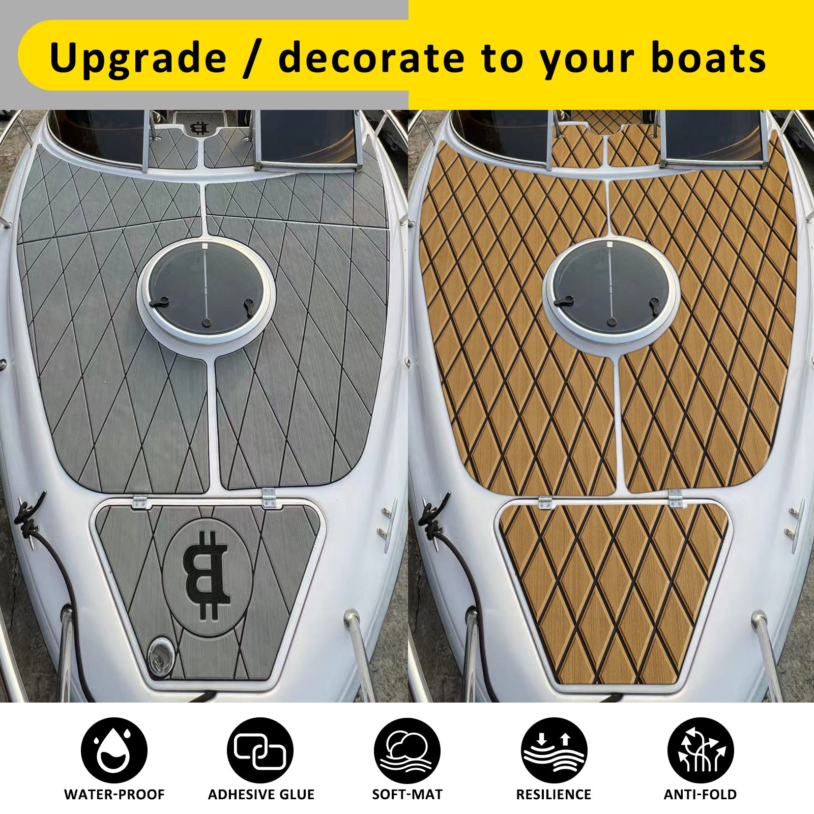 3M Self Adhesive EVA Foam Sheet - Light Brown and Black Large Diamond Boat Flooring Marine Decking HzKaiCun