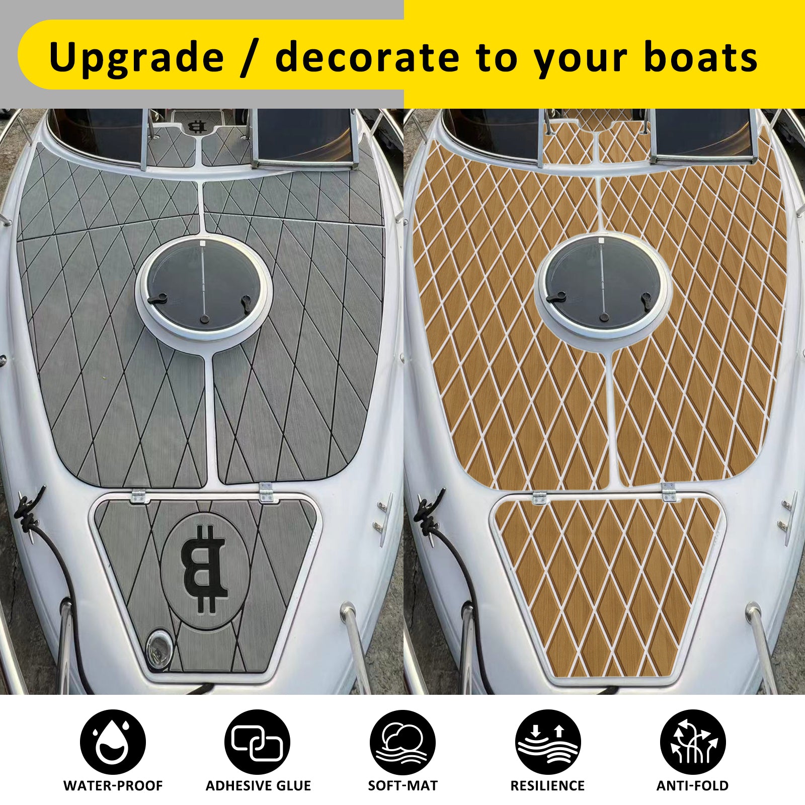 3M Self Adhesive EVA Foam Sheet - Light Brown and White Large Diamond Boat Flooring Marine Decking HzKaiCun