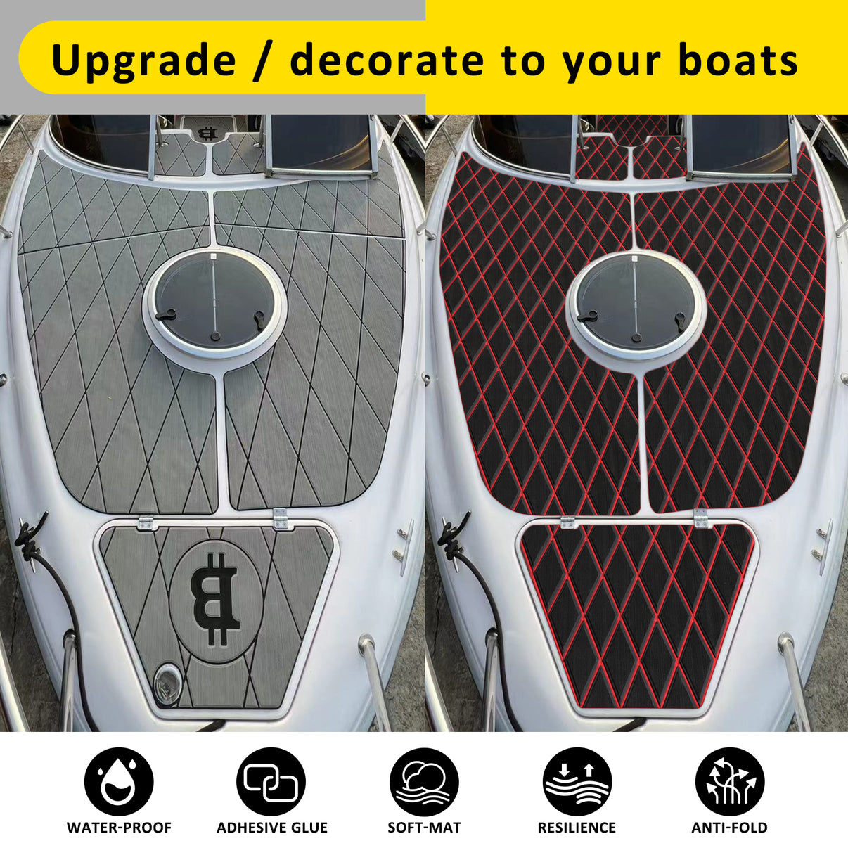 3M Self Adhesive EVA Foam Sheet - Black and Red Large Diamond Boat Flooring Marine Decking HzKaiCun