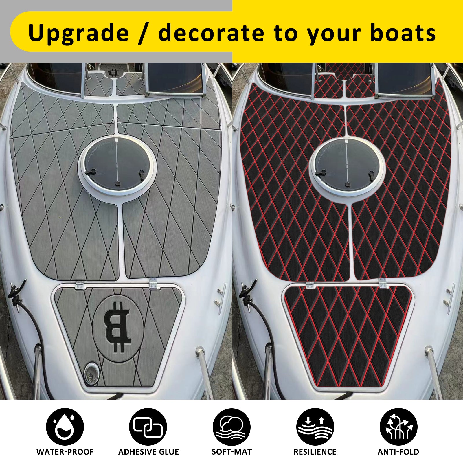 3M Self Adhesive EVA Foam Sheet - Black and Red Large Diamond Boat Flooring Marine Decking HzKaiCun