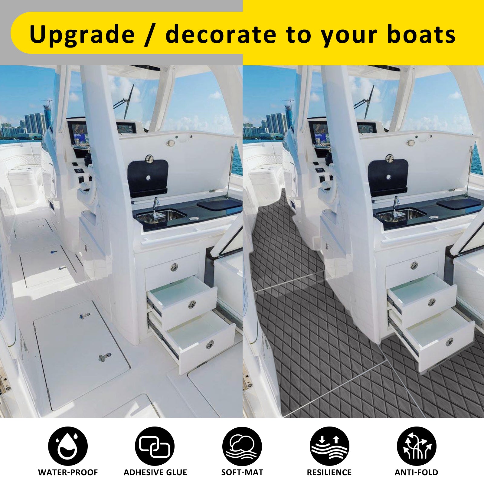 3M Self Adhesive EVA Foam Sheet - Dark Gray and Black Large Diamond Boat Flooring Marine Decking